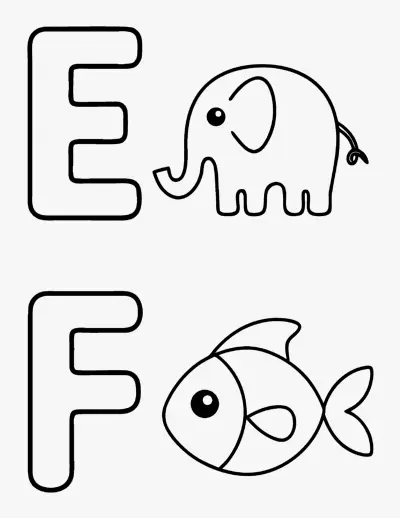 Letters E and F coloring page