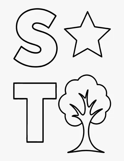 Letters S and T coloring page