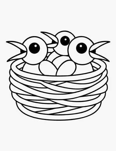 Bird Nest with Chicks coloring page