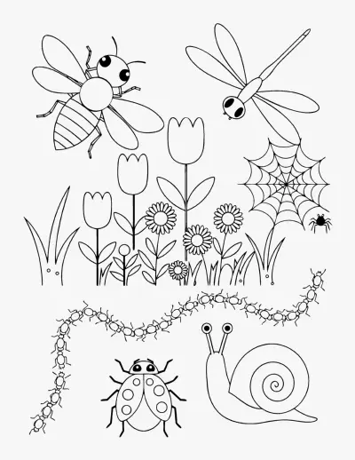 Garden Bugs Scene coloring page