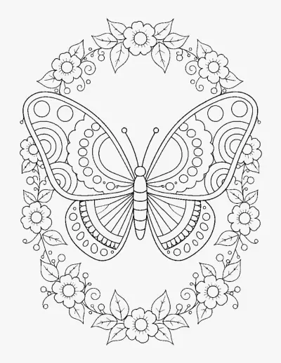 Butterfly in a Floral Frame coloring page