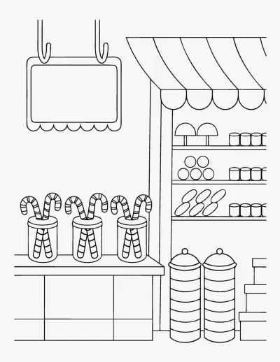 Candy Cane Sweet Shop coloring page