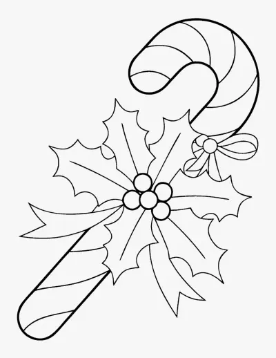 Candy Cane with Holly and Berries coloring page