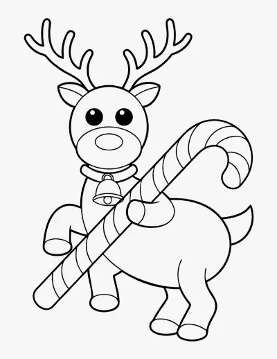 Reindeer with a Candy Cane coloring page
