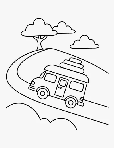 Camper Van on a Road coloring page