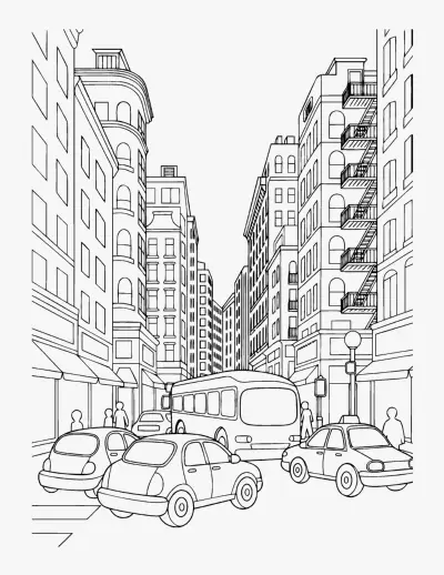 City Street with Cars coloring page