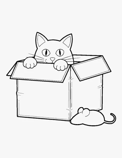 Cat in a Box coloring page