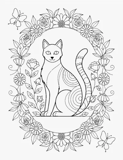 Cat in a Flower Frame coloring page