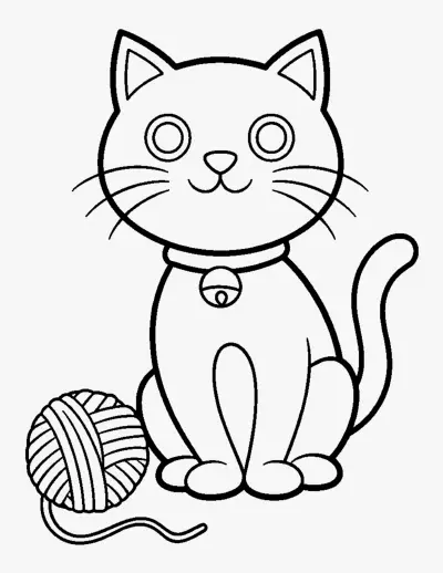 Cute Cat with Yarn coloring page