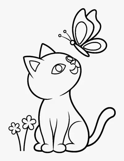 Kitten and a Butterfly coloring page