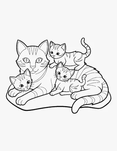 Mother Cat with Kittens coloring page