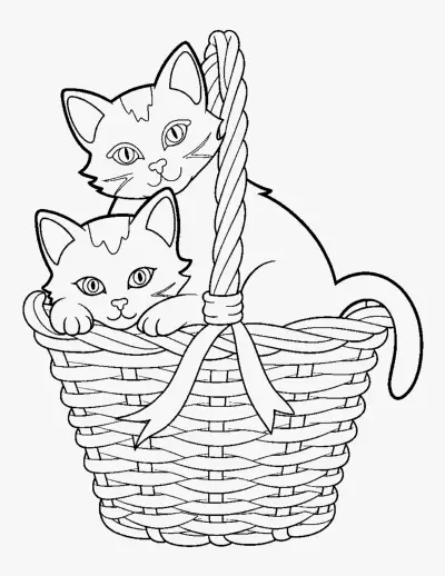 Two Kittens in a Basket coloring page