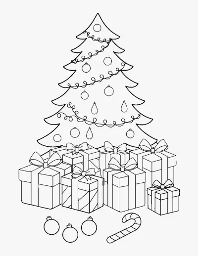 Presents Under the Tree coloring page