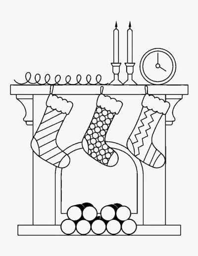 Stockings by the Fireplace coloring page