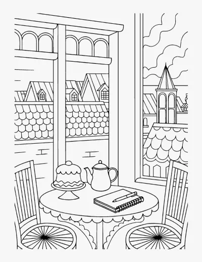 Cafe Table by a Window coloring page