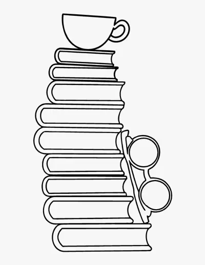 Stack of Books and Tea coloring page