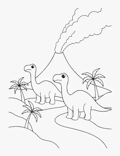 Dinosaurs by a Volcano coloring page