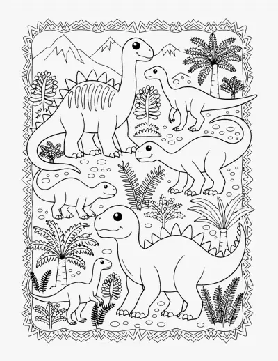 Prehistoric Dinosaur Scene coloring page