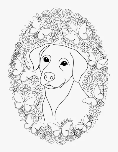 Dog in a Flower Frame coloring page