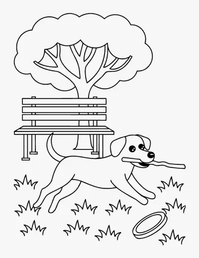 Dog Playing in the Park coloring page