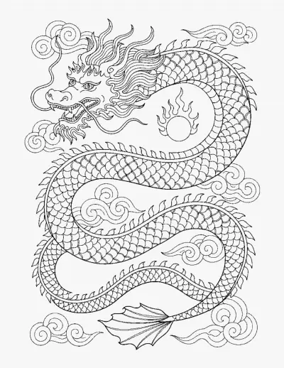 Chinese Dragon with Clouds coloring page