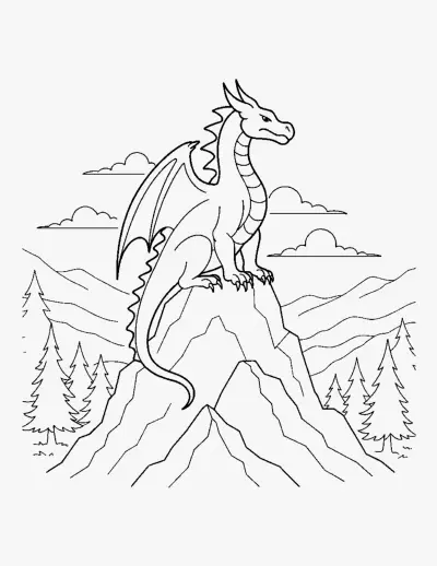 Dragon on a Mountain Peak coloring page