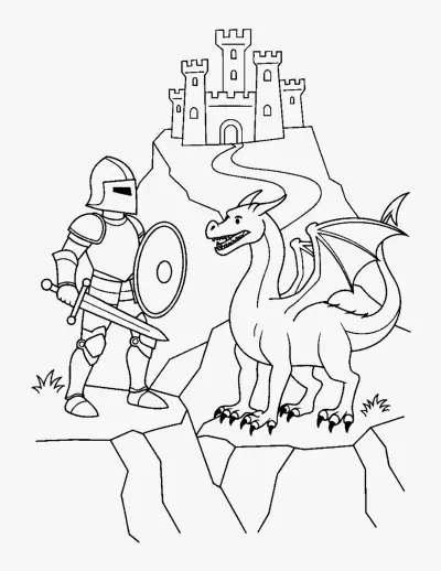 Knight and Dragon coloring page