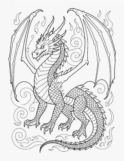 Western Dragon with Flames coloring page