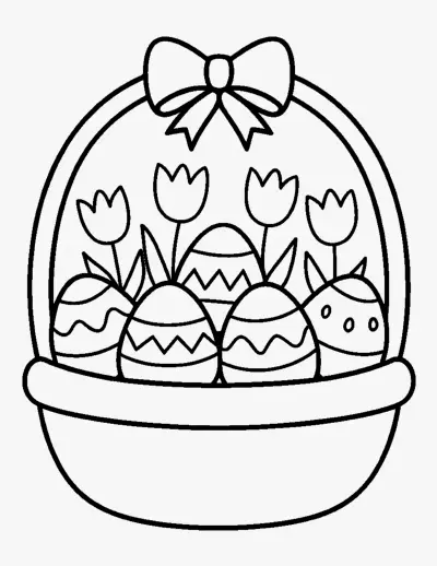 Easter Basket with Eggs and Tulips coloring page