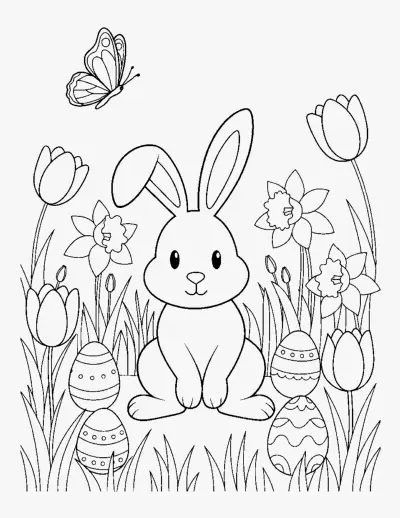 Easter Bunny in a Spring Garden coloring page