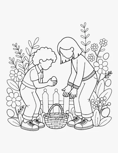 Easter Egg Hunt in the Garden coloring page