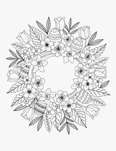 Easter Spring Wreath coloring page
