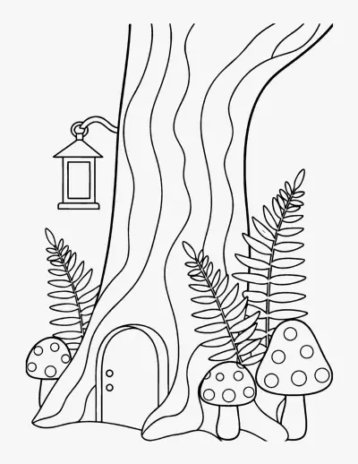 Fairy Door in a Tree coloring page