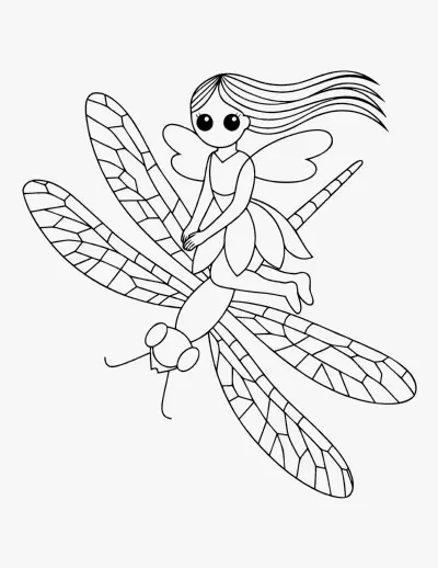 Fairy Riding a Dragonfly coloring page