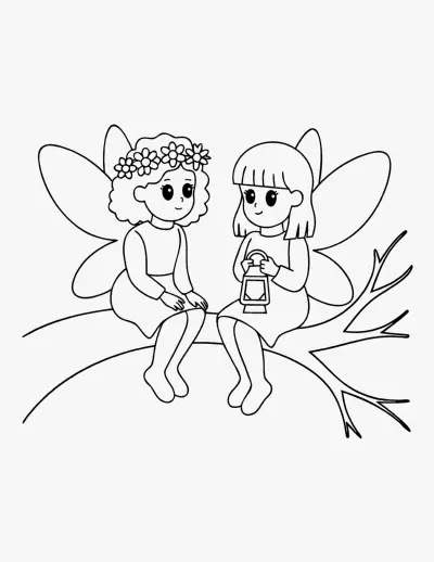 Two Fairies on a Branch coloring page
