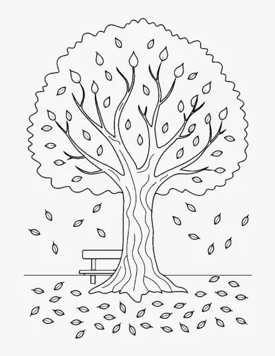 Autumn Tree with Falling Leaves coloring page