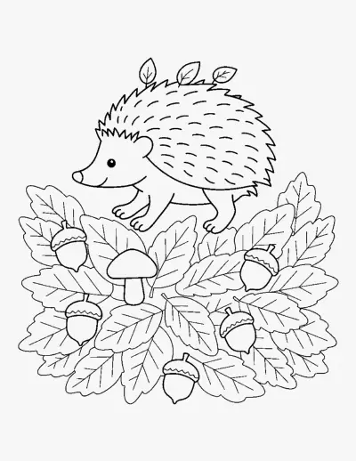 Hedgehog in Fallen Leaves coloring page