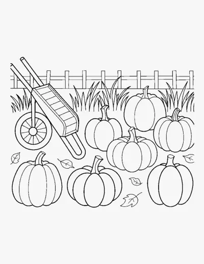 Pumpkin Patch with a Wheelbarrow coloring page