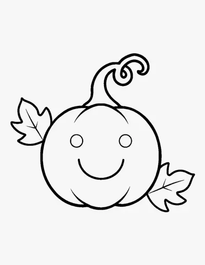 Smiling Pumpkin with Leaves coloring page