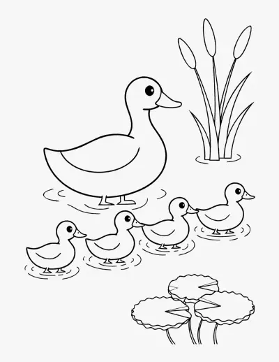 Duck with Ducklings coloring page