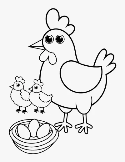 Hen with Chicks coloring page