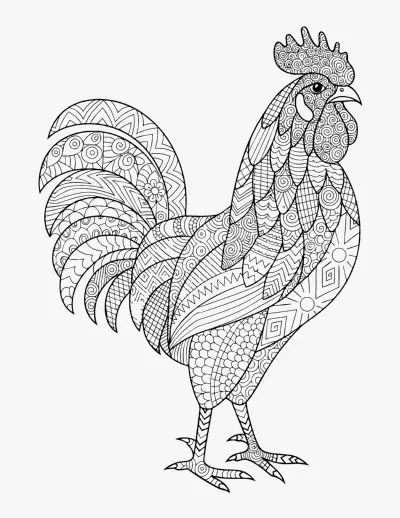 Patterned Rooster coloring page