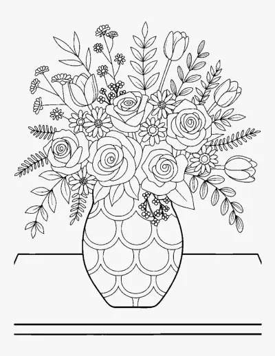 Flower Bouquet in a Vase coloring page