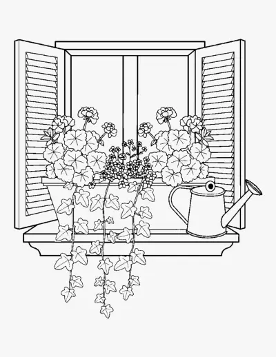 Flowers in a Window Box coloring page