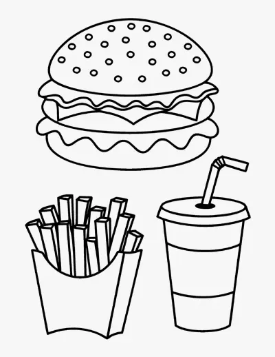 Burger and Fries coloring page