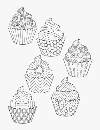 Patterned Cupcakes coloring page