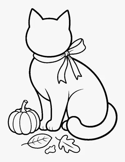 Cat with a Pumpkin coloring page