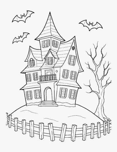 Haunted House on a Hill coloring page