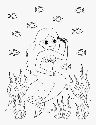 Mermaid Brushing Her Hair coloring page