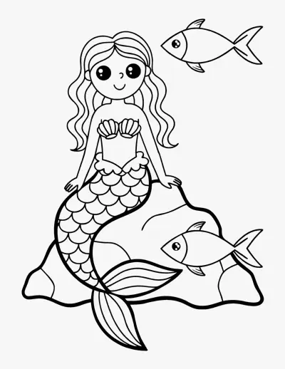 Mermaid on a Rock coloring page